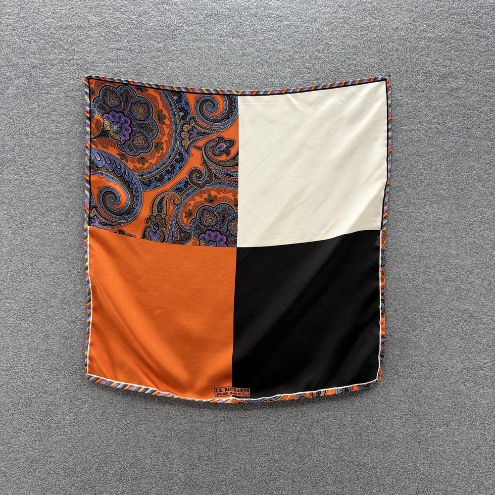 JZ Richards Pocket Square Mens One Size Multicolor Silk Paisley Twill Italy